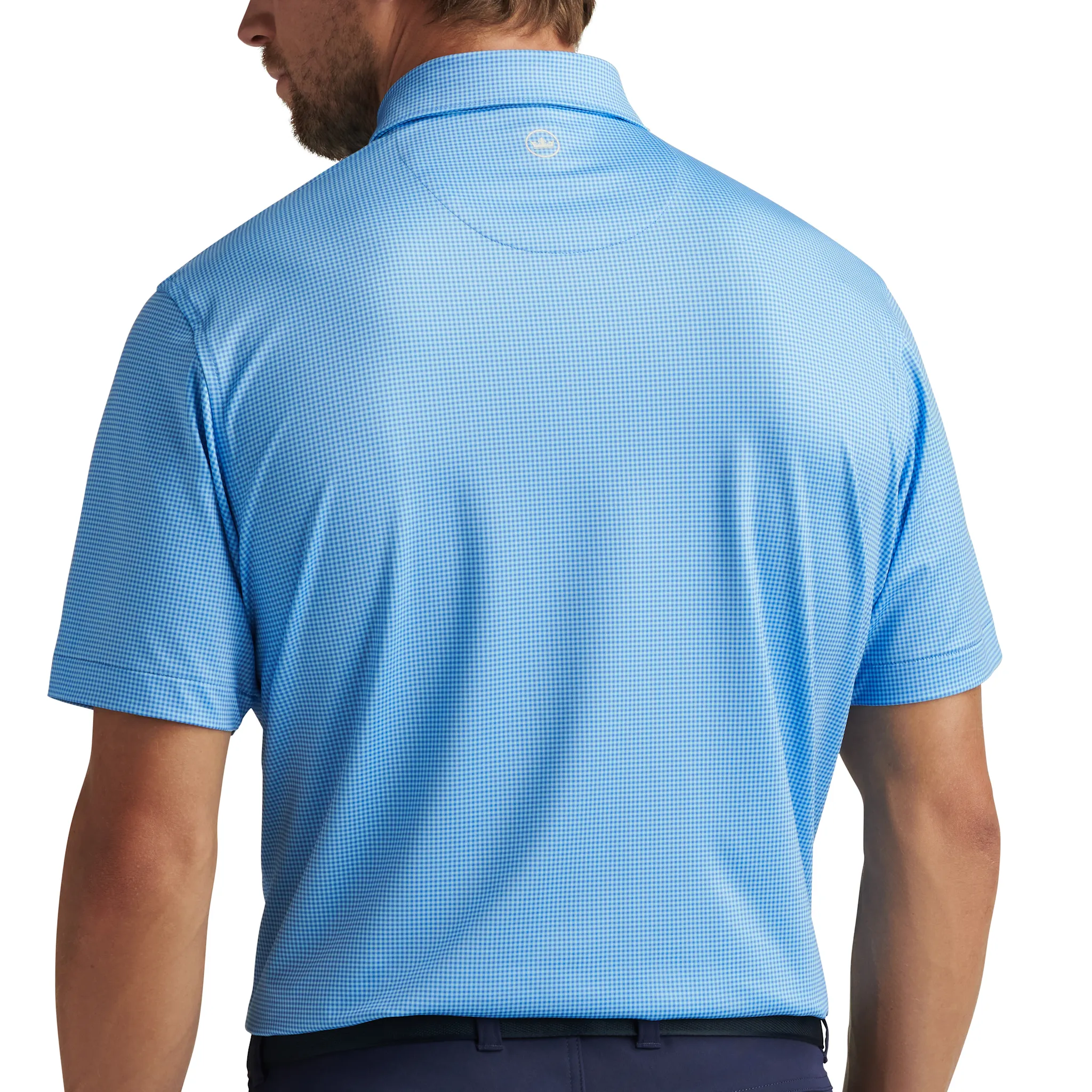 Mens Peter Millar Peter Millar Men's Gingham Performance Jersey Polo Shirt - Blue Sea