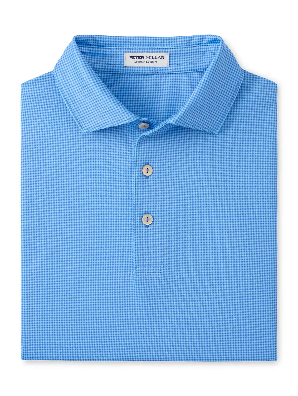 Mens Peter Millar Peter Millar Men's Gingham Performance Jersey Polo Shirt - Blue Sea