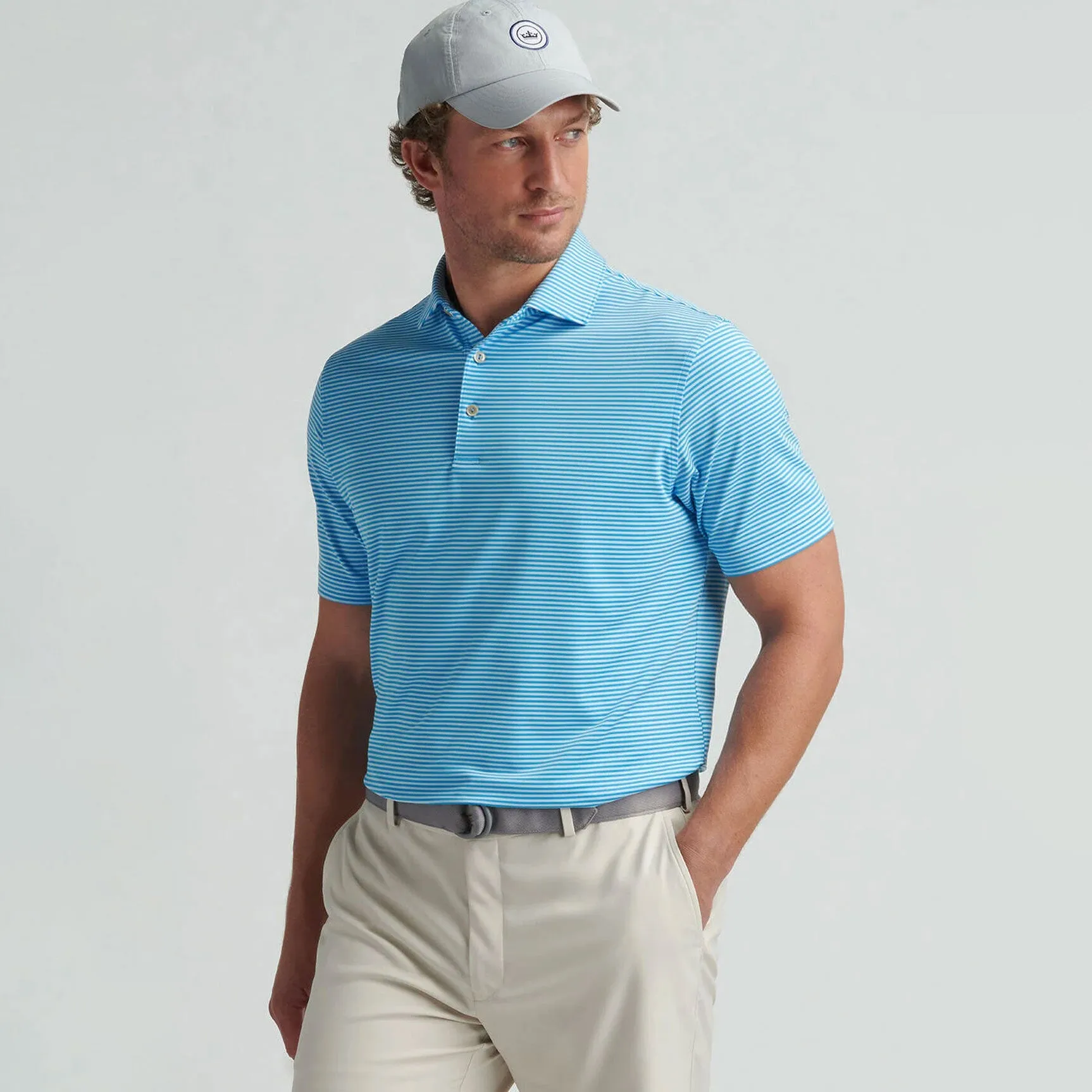 Mens Peter Millar Peter Millar Men's Hales Performance Jersey Polo Shirt - Riverbed