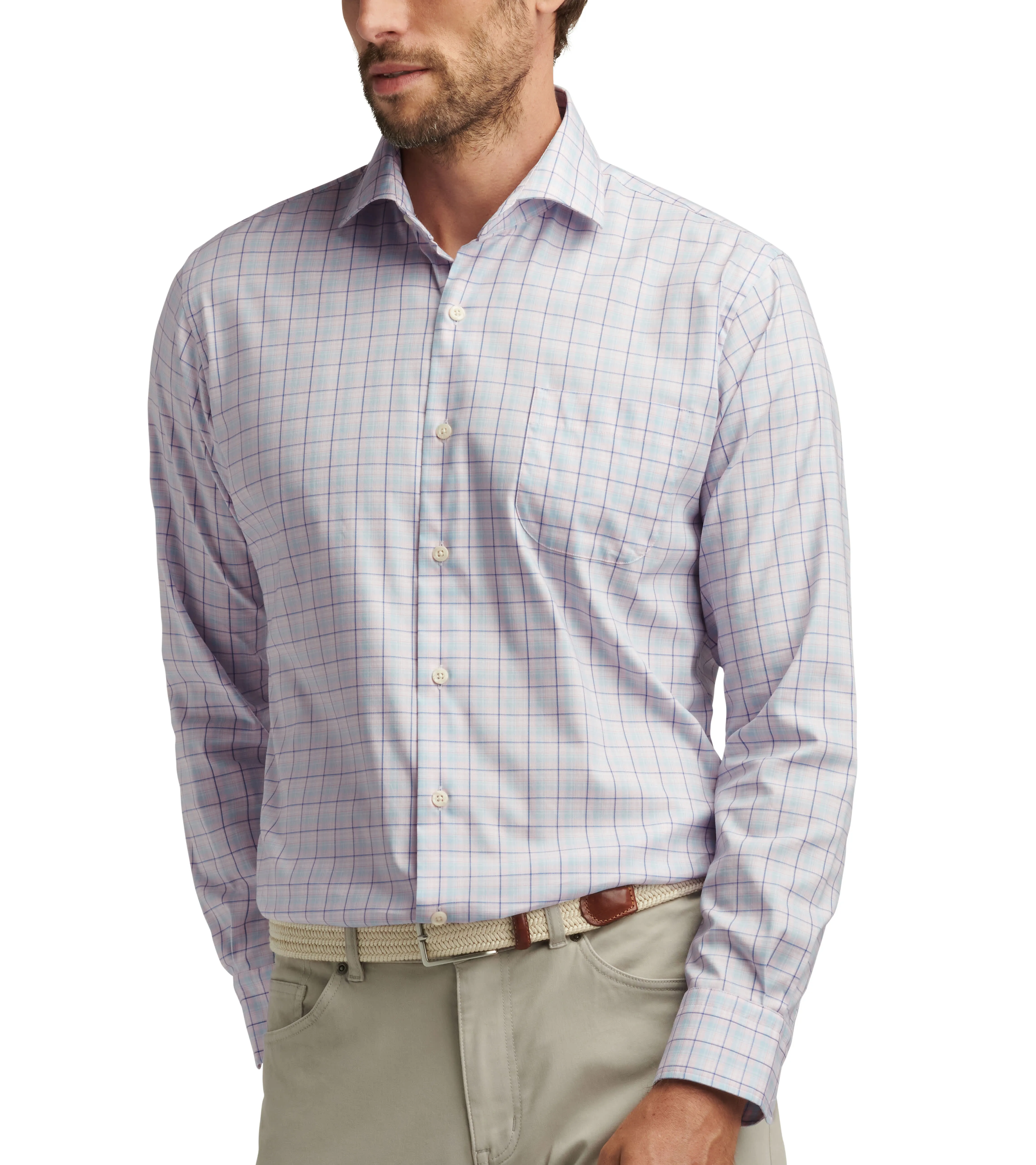 Mens Peter Millar Peter Millar Men's Huron Crown Lite Cotton-Stretch Sport Shirt - Palmer Pink