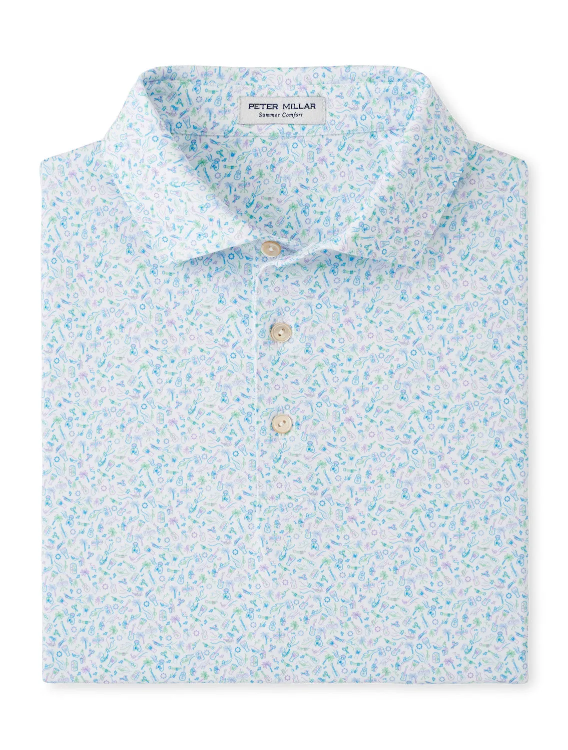 Mens Peter Millar Peter Millar Men's Island Jammin Performance Jersey Polo Shirt - White