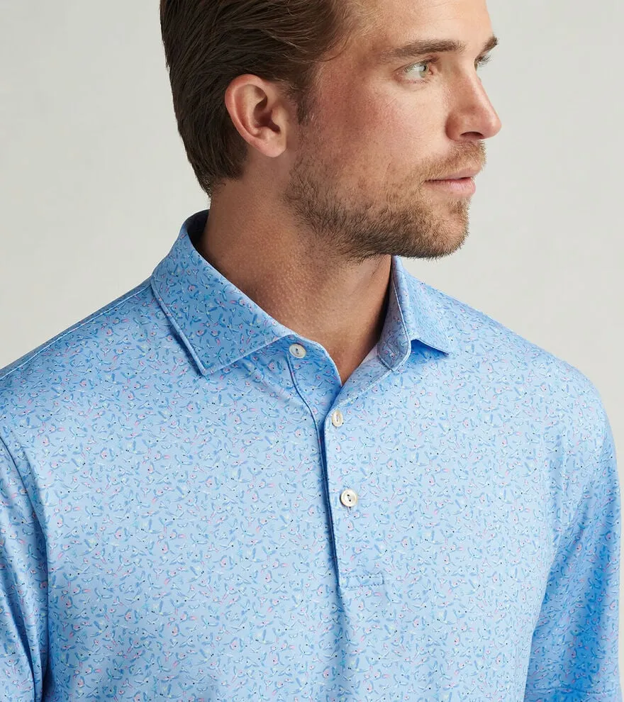 Mens Peter Millar Peter Millar Men's Macaw Performance Jersey Polo Shirt - Cottage Blue