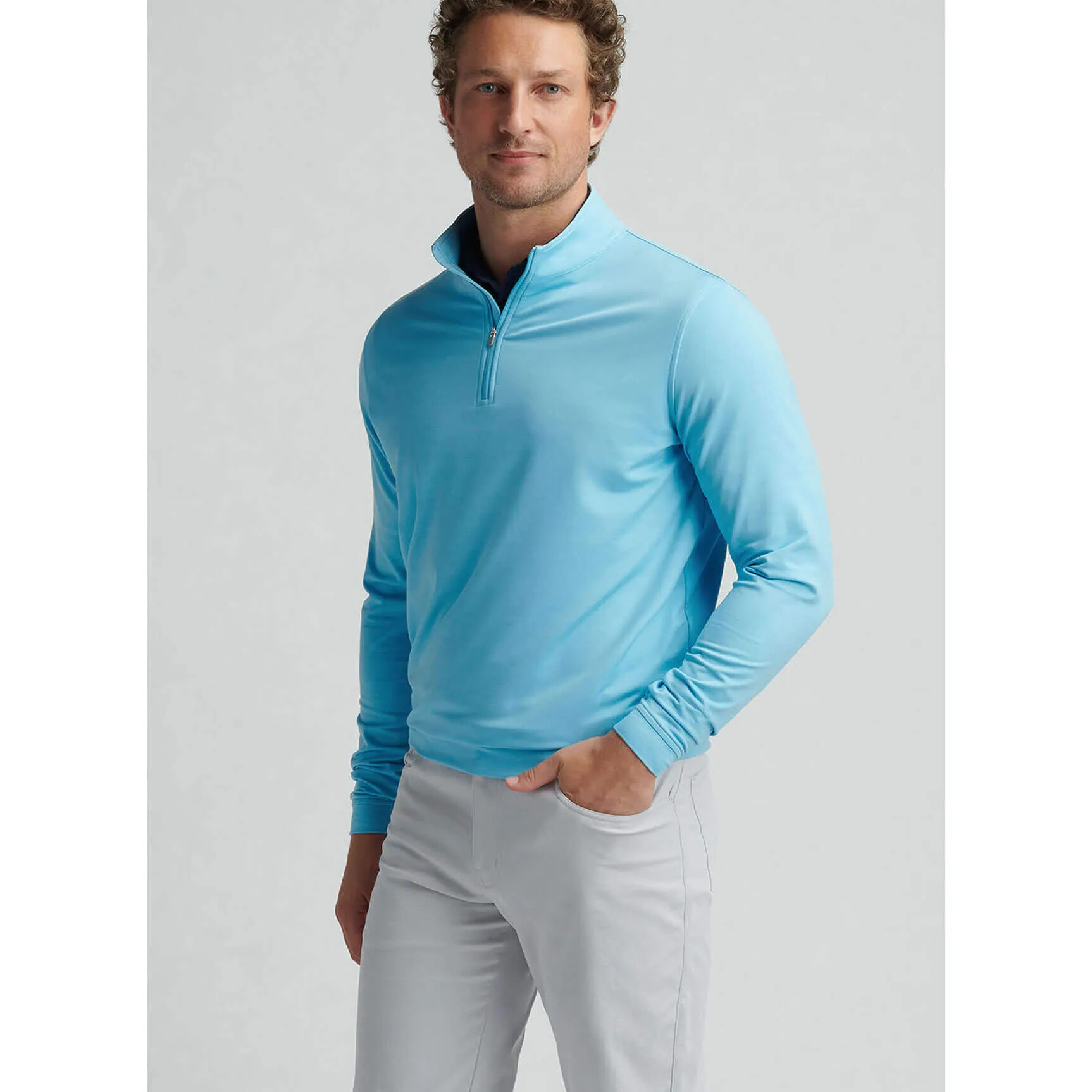 Mens Peter Millar Peter Millar Men's Perth Mélange Performance 1/4 Zip Pullover Sweater - Maya Blue