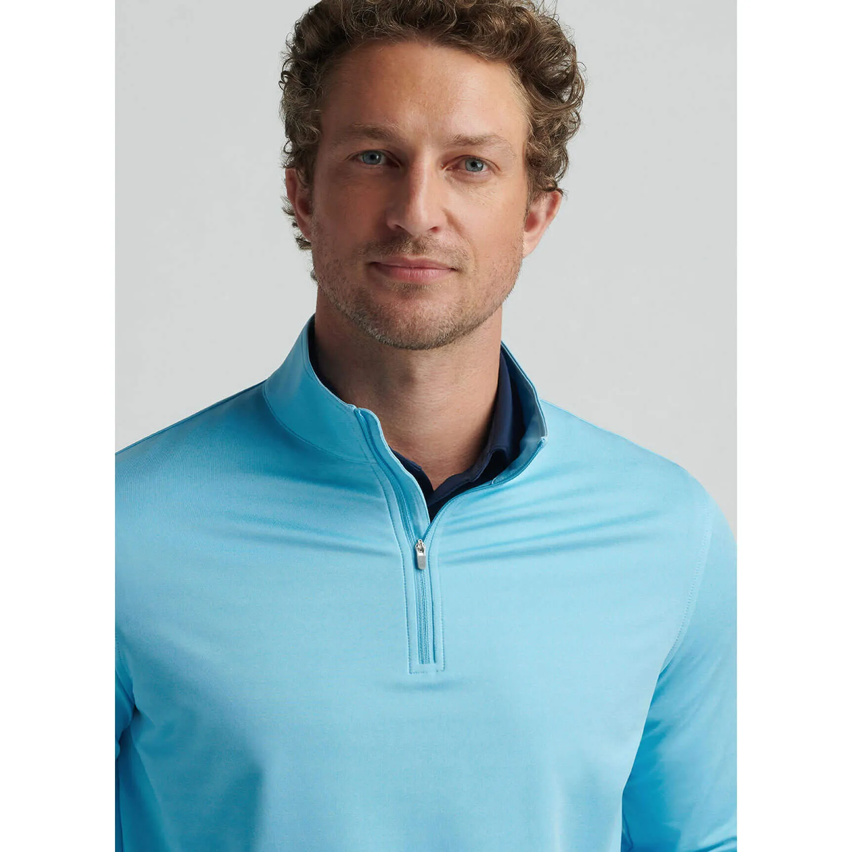 Mens Peter Millar Peter Millar Men's Perth Mélange Performance 1/4 Zip Pullover Sweater - Maya Blue