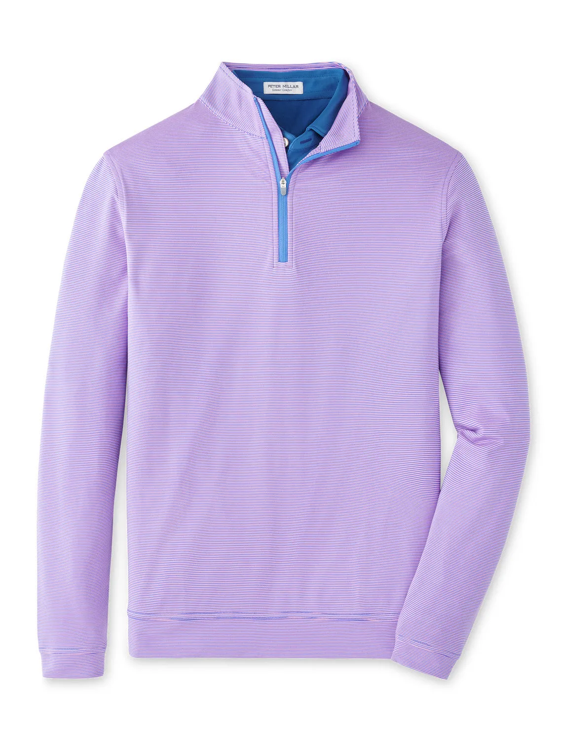 Mens Peter Millar Peter Millar Men's Perth Sugar Stripe Performance 1/4 Zip Pullover Sweater - Blue Sea