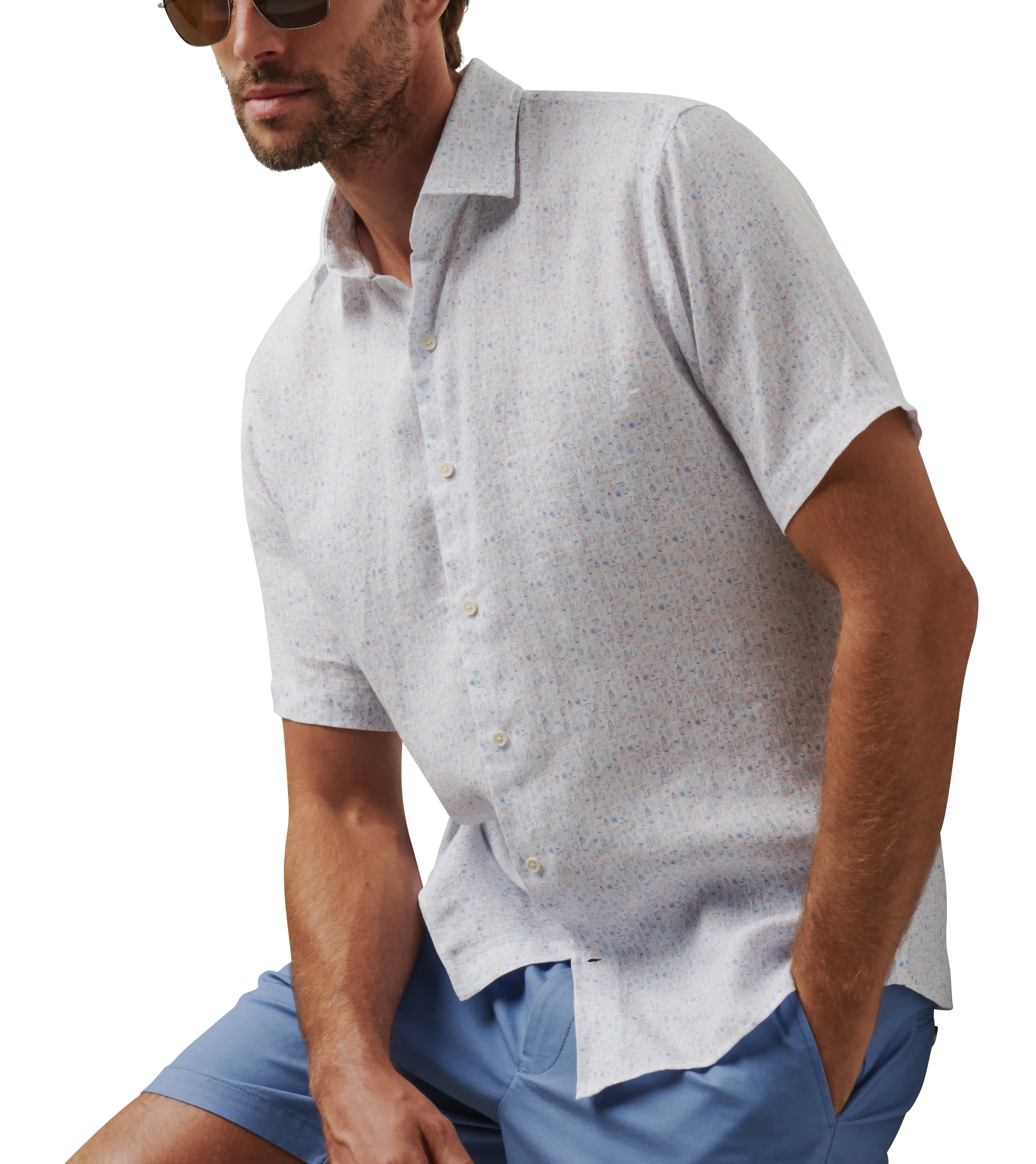 Mens Peter Millar Peter Millar Men's Soiree Linen Sport Shirt - Multi