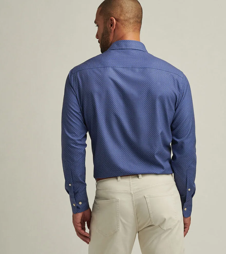 Mens Peter Millar Peter Millar Men's Winnipeg Performance Poplin Sport Shirt - Azurite