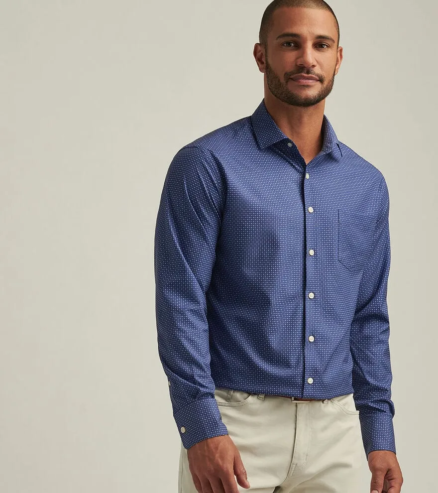 Mens Peter Millar Peter Millar Men's Winnipeg Performance Poplin Sport Shirt - Azurite
