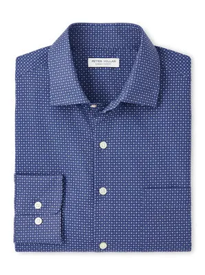 Mens Peter Millar Peter Millar Men's Winnipeg Performance Poplin Sport Shirt - Azurite