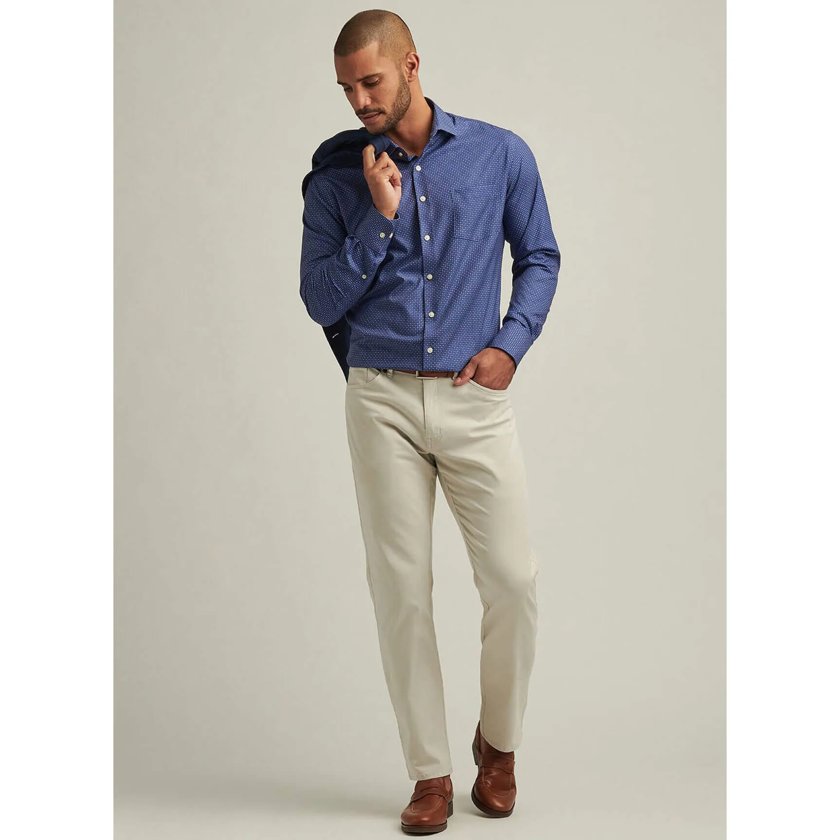 Mens Peter Millar Peter Millar Men's Winnipeg Performance Poplin Sport Shirt - Azurite
