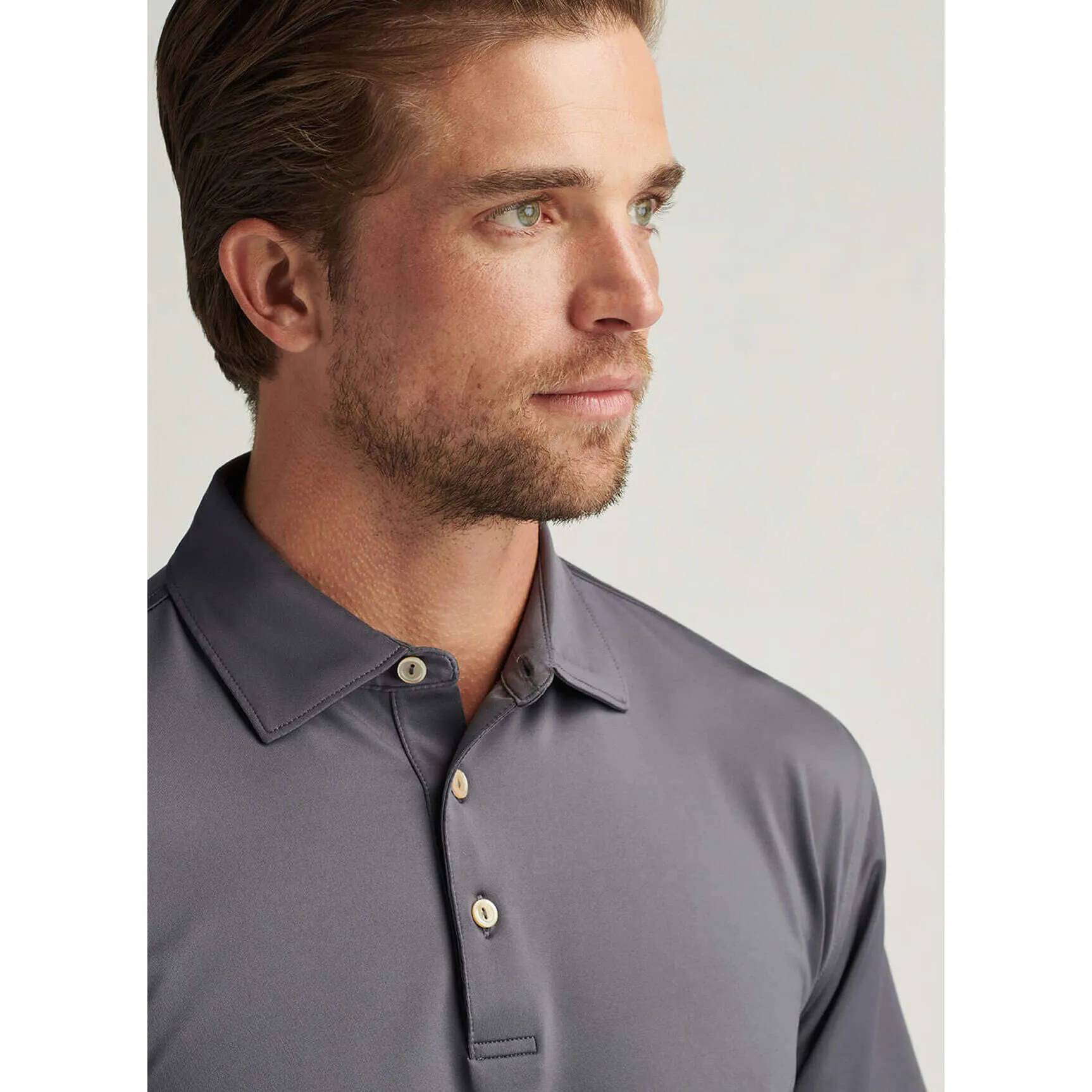 Mens Peter Millar Peter Millar Solid Performance Jersey Sean Self Collar Polo Shirt - Iron*