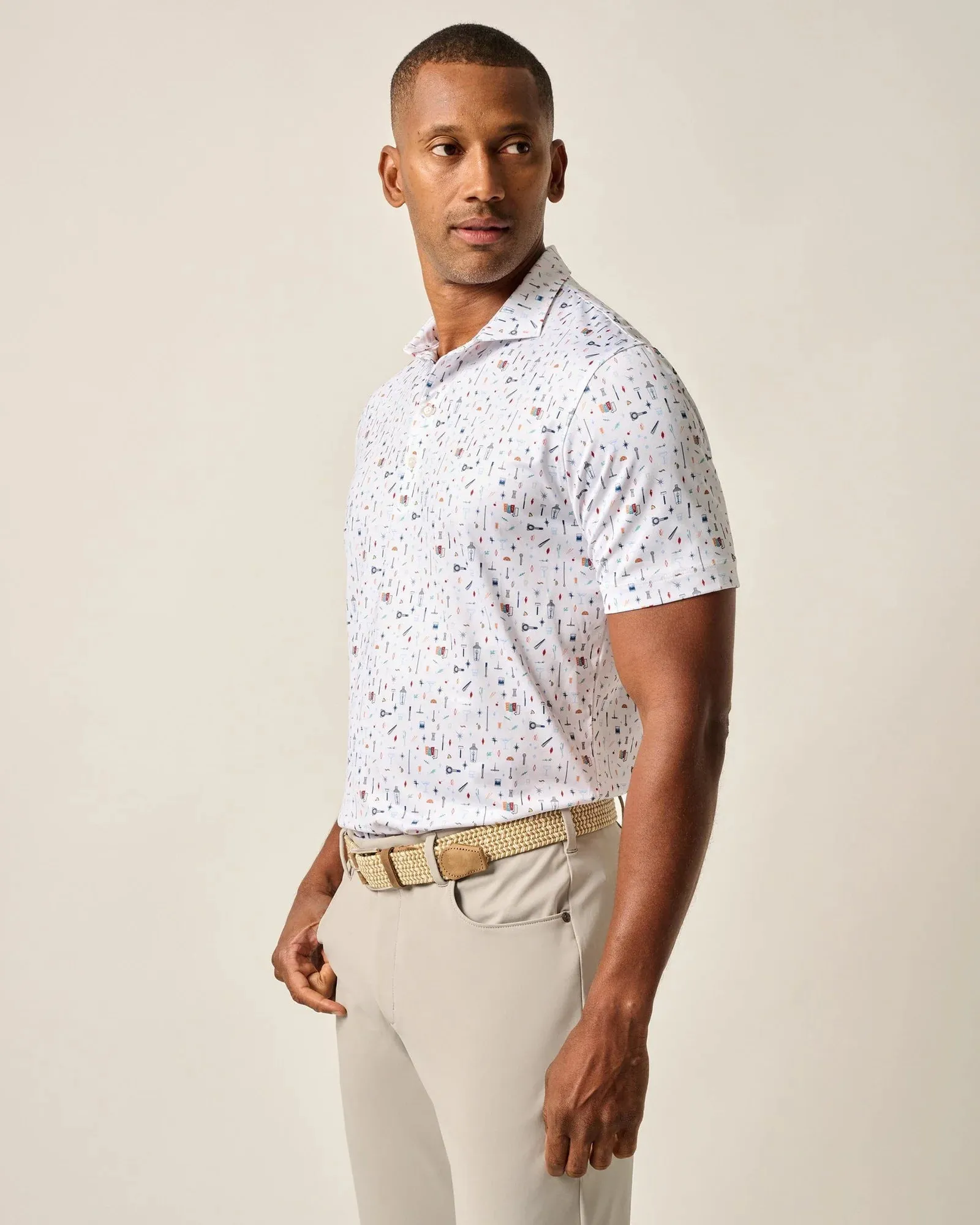 Mens Tori Richard Johnnie-O Bar Cart Prep-Formance Polo Shirt - White
