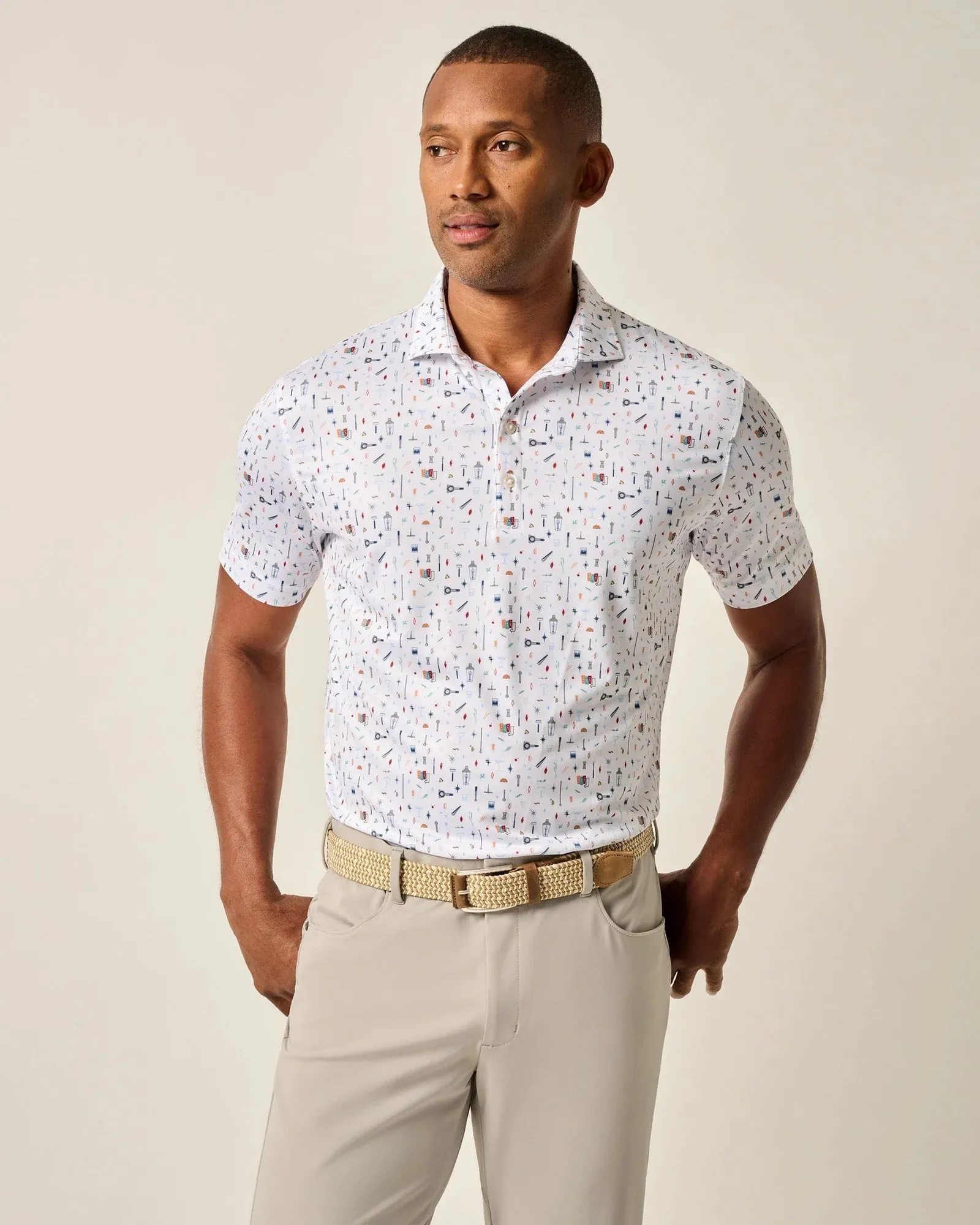 Mens Tori Richard Johnnie-O Bar Cart Prep-Formance Polo Shirt - White