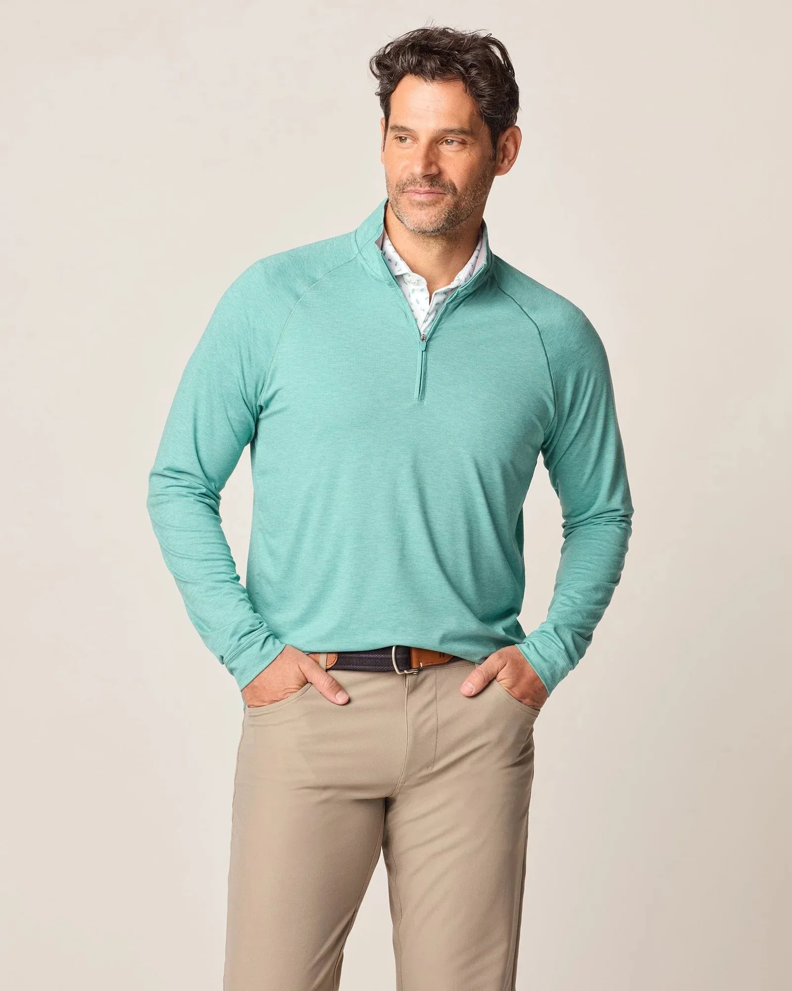 Mens Tori Richard Johnnie-O Freeborne Performance 1/4 Zip Pullover Sweater - Green Grass