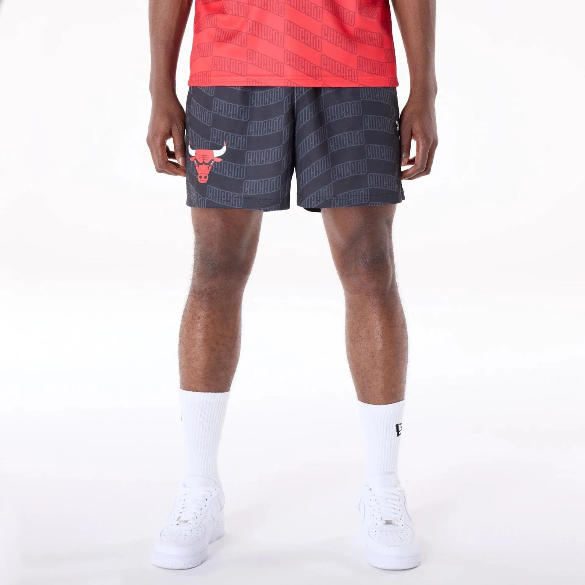 New Era Sport Shorts Chicago Bulls NBA All Over Print Graphic Black Shorts