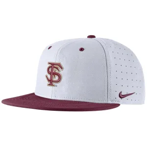 Nike Interlocking FS Aero True Baseball Fitted Cap - White/Garnet Nike Hats