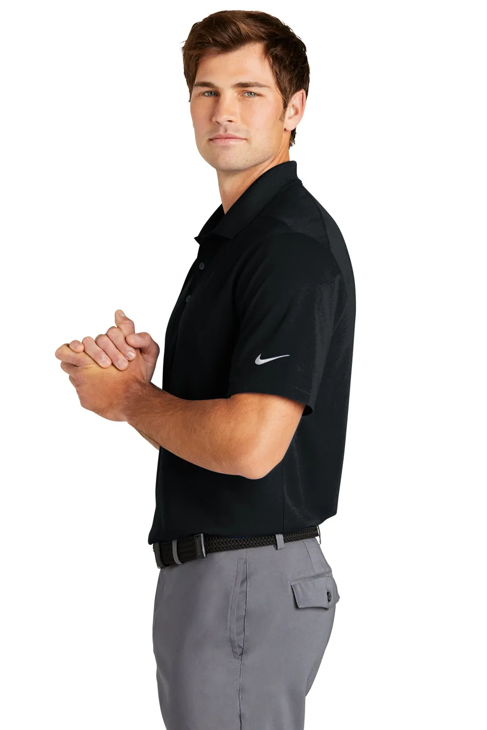 Nike Mens Dri-Fit Moisture Wicking Micro Pique 2.0 Short Sleeve Polo Shirt - Black
