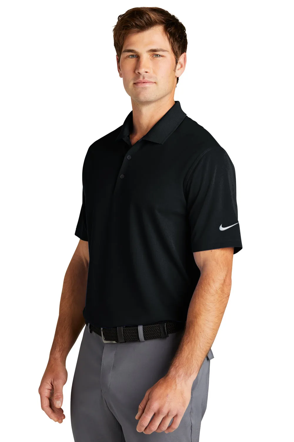 Nike Mens Dri-Fit Moisture Wicking Micro Pique 2.0 Short Sleeve Polo Shirt - Black