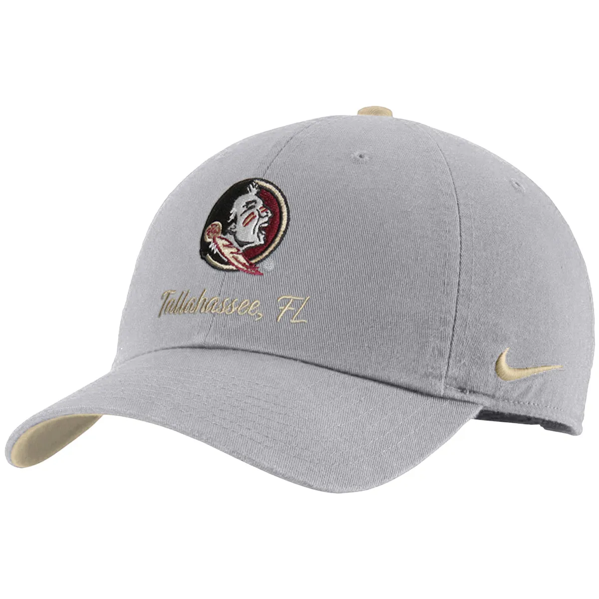 Nike Men's Seminole Logo Tallahassee FL Adjustable Club Structured Cap - Wolf Grey Nike Hats
