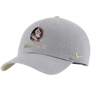 Nike Men's Seminole Logo Tallahassee FL Adjustable Club Structured Cap - Wolf Grey Nike Hats