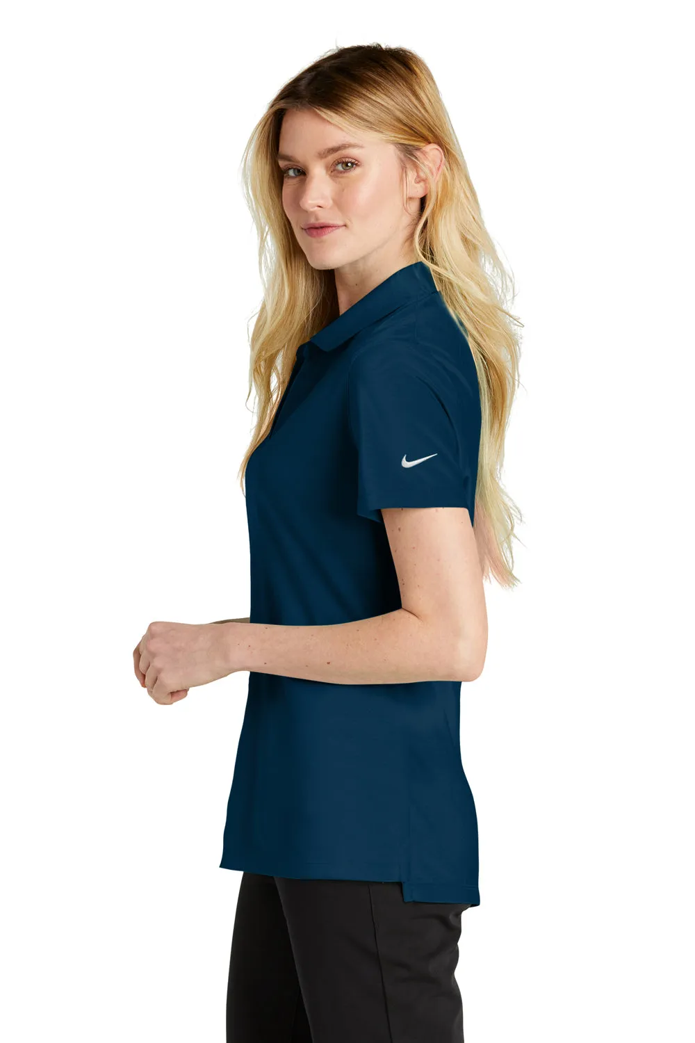 Nike Womens Dri-Fit Moisture Wicking Micro Pique 2.0 Short Sleeve Polo Shirt - Navy Blue