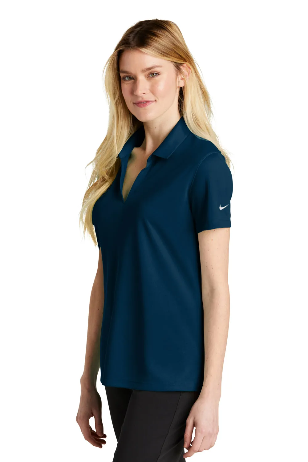 Nike Womens Dri-Fit Moisture Wicking Micro Pique 2.0 Short Sleeve Polo Shirt - Navy Blue