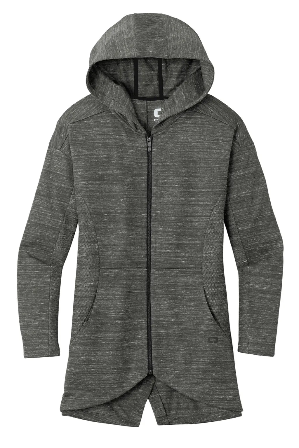 Ogio Womens Flux Full Zip Hooded Sweatshirt Hoodie w/ Pockets - Heather Tarmac Grey