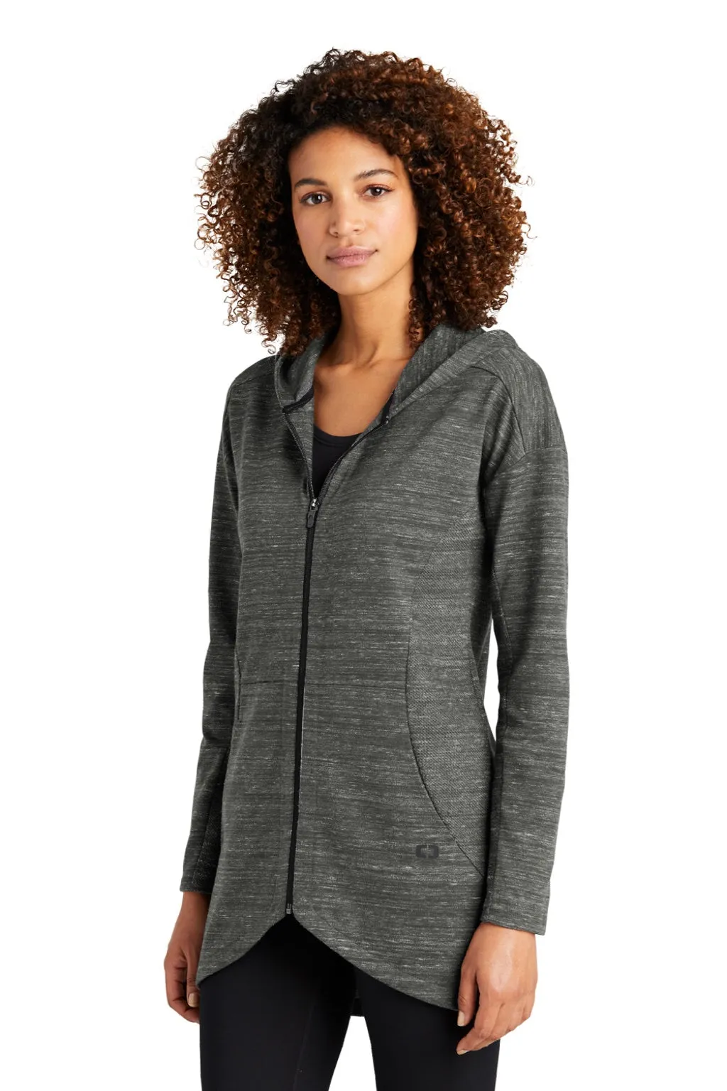 Ogio Womens Flux Full Zip Hooded Sweatshirt Hoodie w/ Pockets - Heather Tarmac Grey
