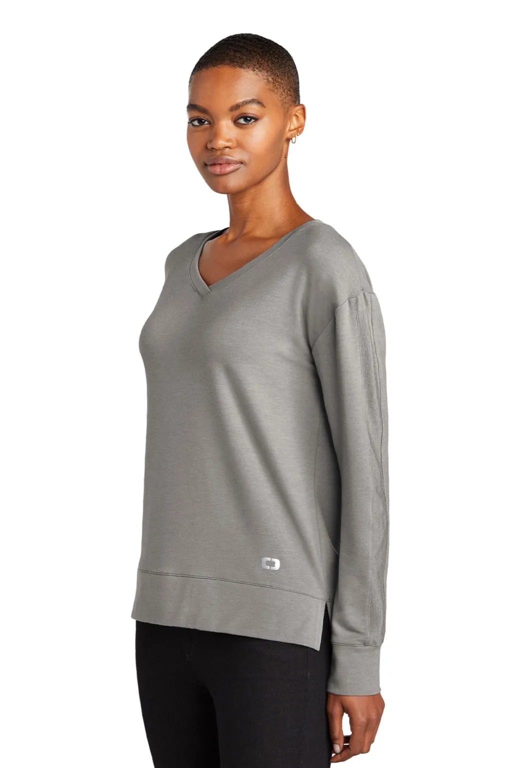 Ogio Womens Luuma Flex V-Neck Sweatshirt - Heather Petrol Grey