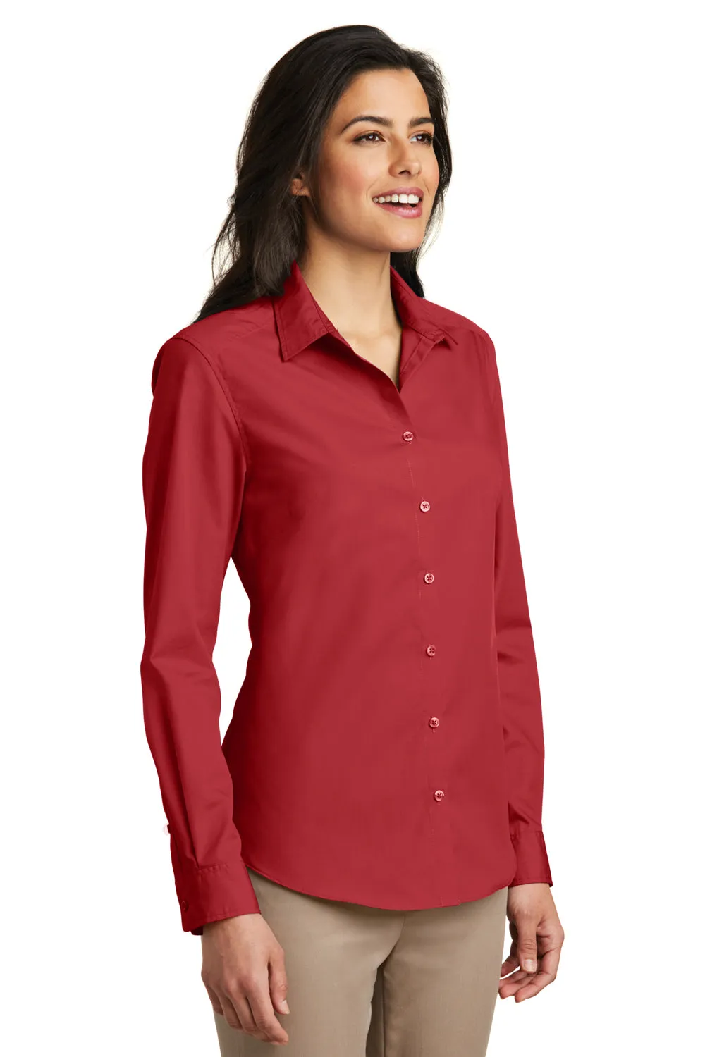 Port Authority Womens Carefree Stain Resistant Long Sleeve Button Down Shirt - Rich Red