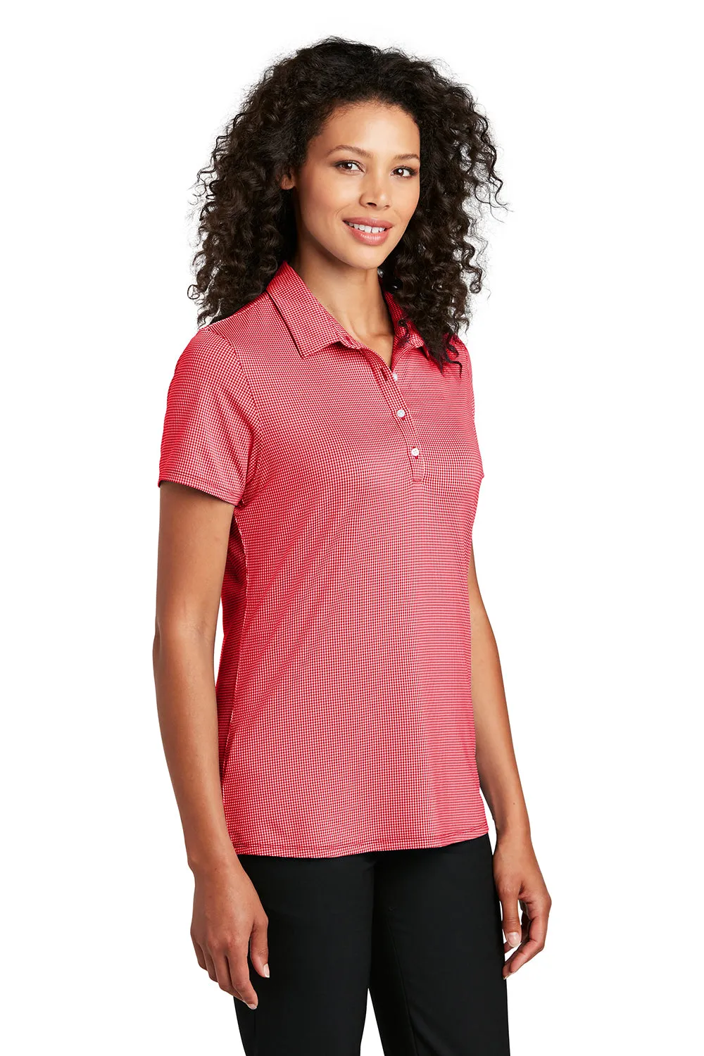 Port Authority Womens Gingham Moisture Wicking Short Sleeve Polo Shirt - Rich Red/White - Closeout