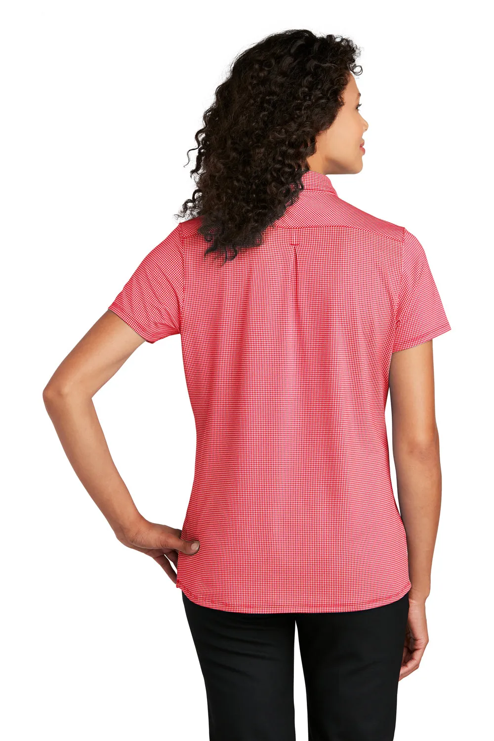 Port Authority Womens Gingham Moisture Wicking Short Sleeve Polo Shirt - Rich Red/White - Closeout