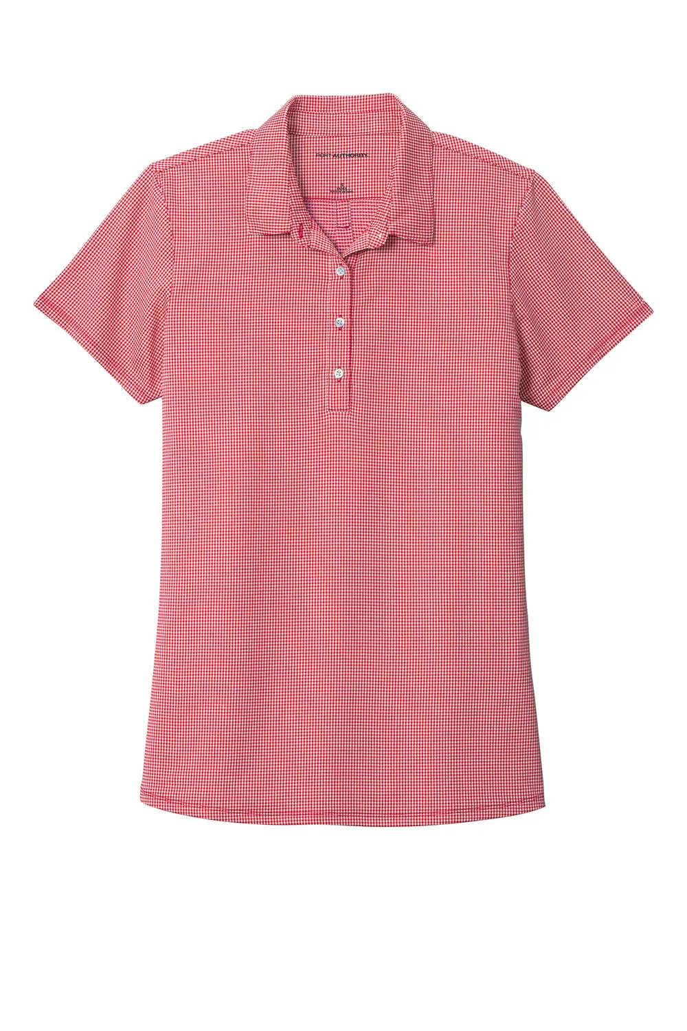 Port Authority Womens Gingham Moisture Wicking Short Sleeve Polo Shirt - Rich Red/White - Closeout