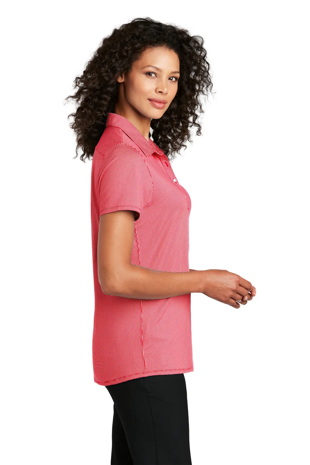 Port Authority Womens Gingham Moisture Wicking Short Sleeve Polo Shirt - Rich Red/White - Closeout
