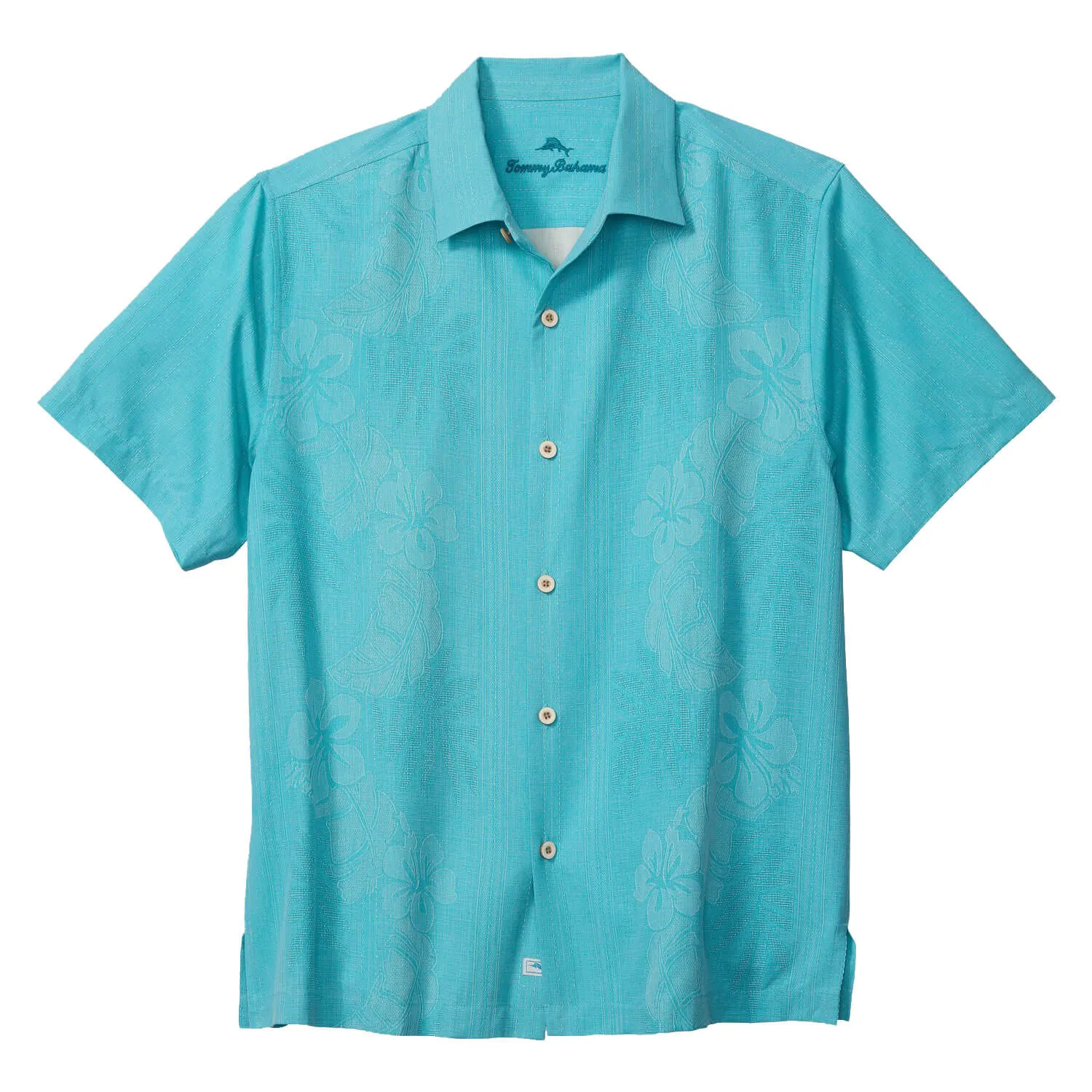 Tommy Bahama Big & Tall Bali Border Camp Shirt - Aqua Blue Tommy Bahama Clothing