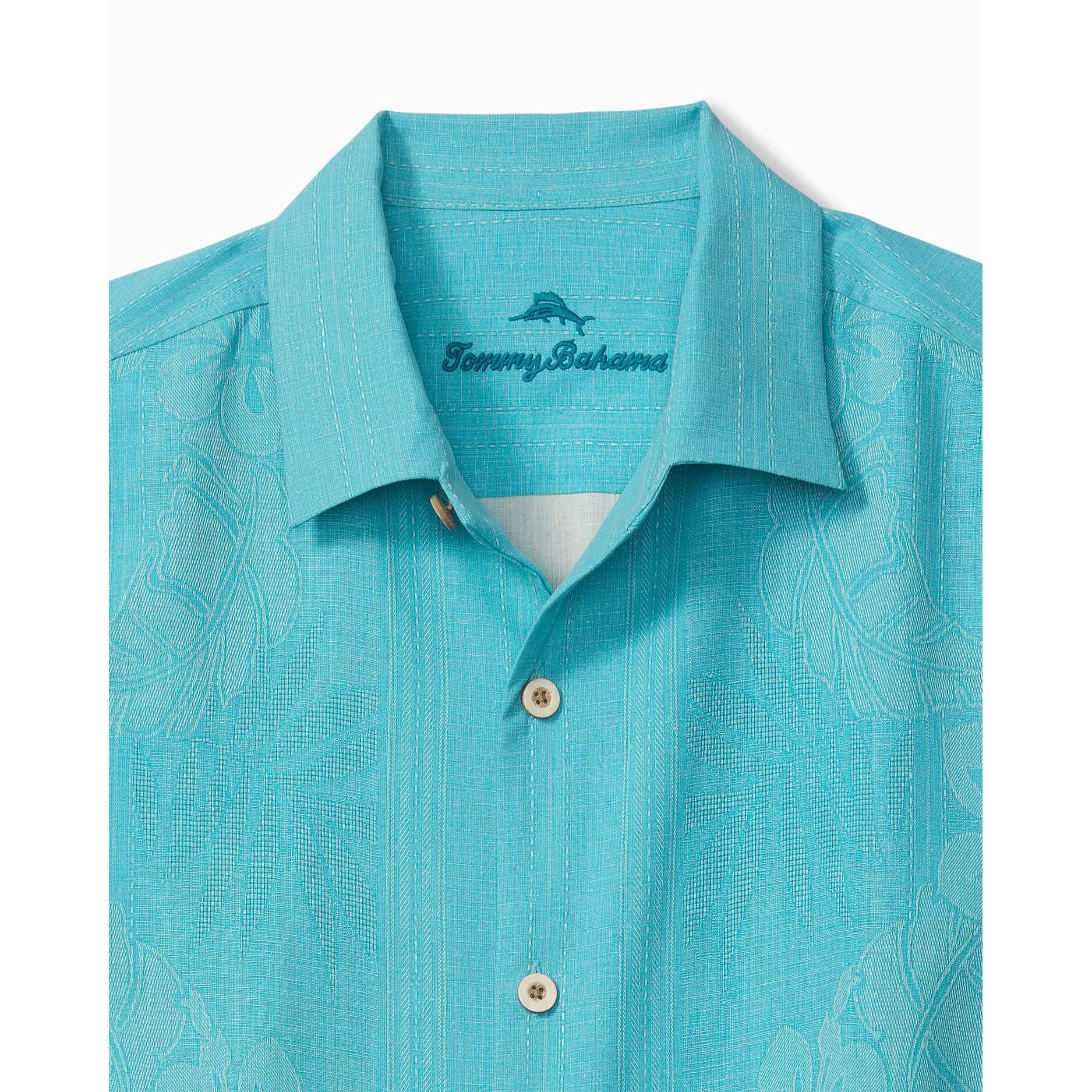 Tommy Bahama Big & Tall Bali Border Camp Shirt - Aqua Blue Tommy Bahama Clothing