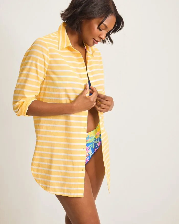 Tommy Bahama Coastline Stripe Boyfriend Shirt Cover Up - Daffodil Daze * Tommy Bahama Clothing