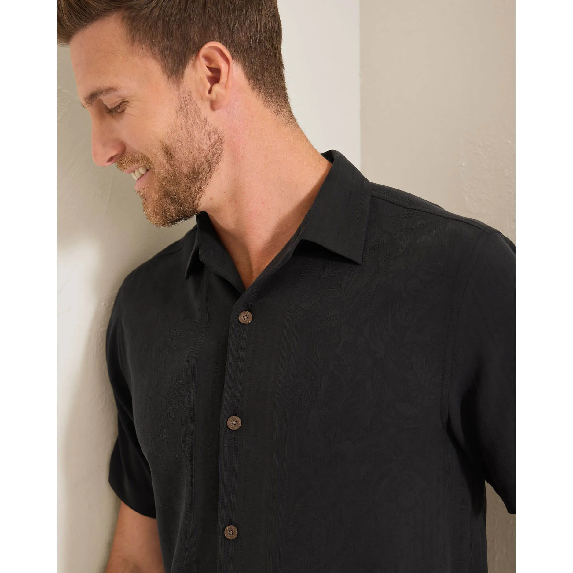 Tommy Bahama Men's Big & Tall Maui Border Silk Camp Shirt - Black Tommy Bahama Clothing