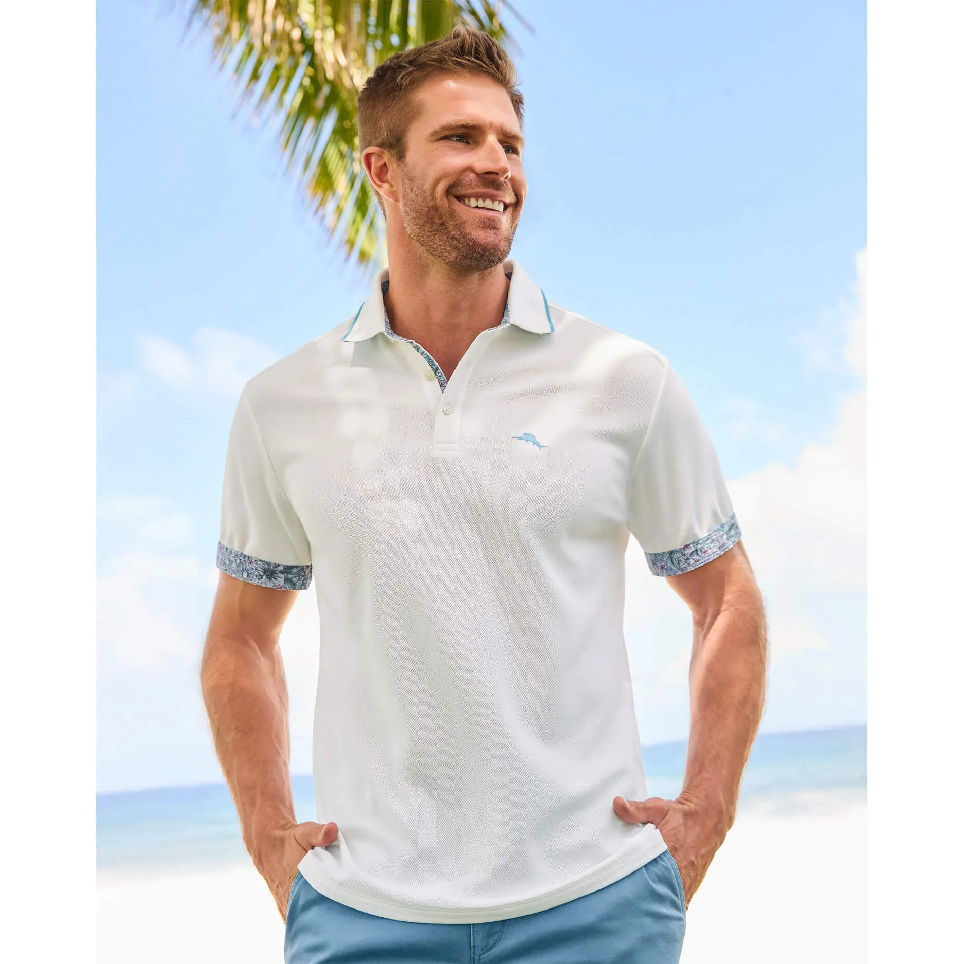 Tommy Bahama Men's IslandZone Azul Gardens Five O'Clock Polo Shirt - Bright White Tommy Bahama Clothing