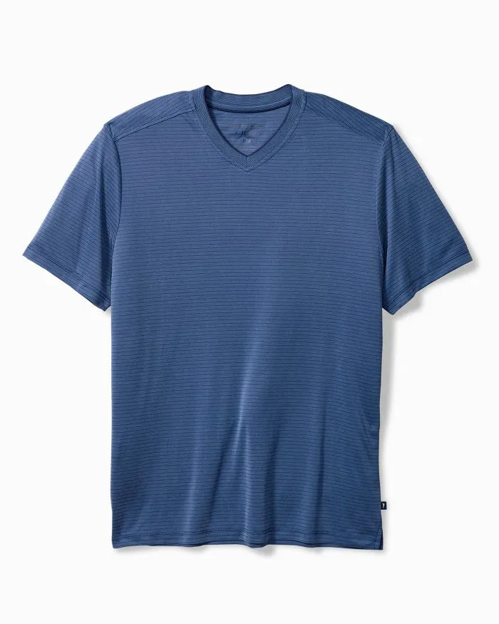 Tommy Bahama Men's IslandZone Bay Stripe V-Neck T-Shirt - Bering Blue Mens Tommy Bahama