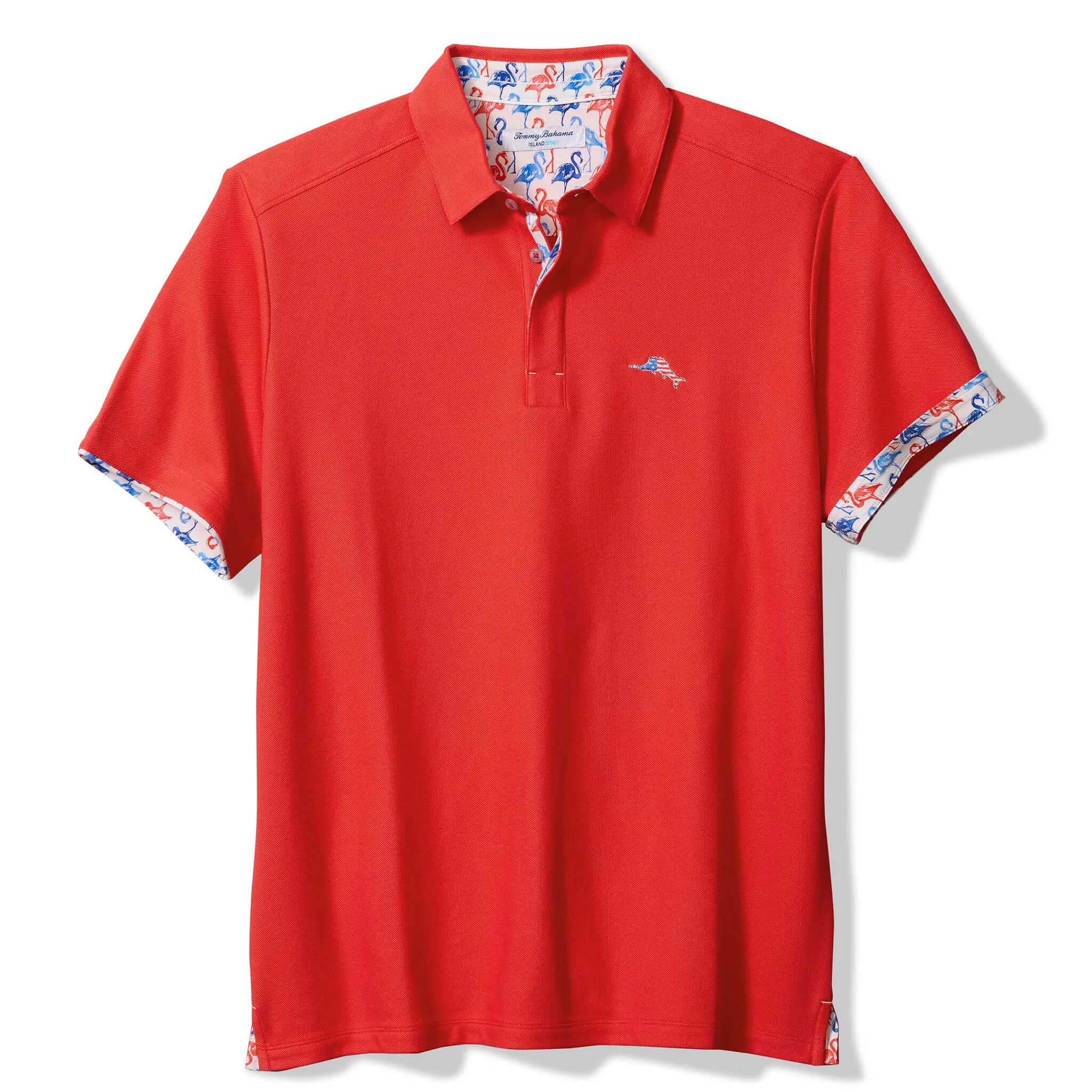 Tommy Bahama Men's IslandZone Flamingo Mingle Five O'Clock Polo Shirt - Poppy Red Mens Tommy Bahama
