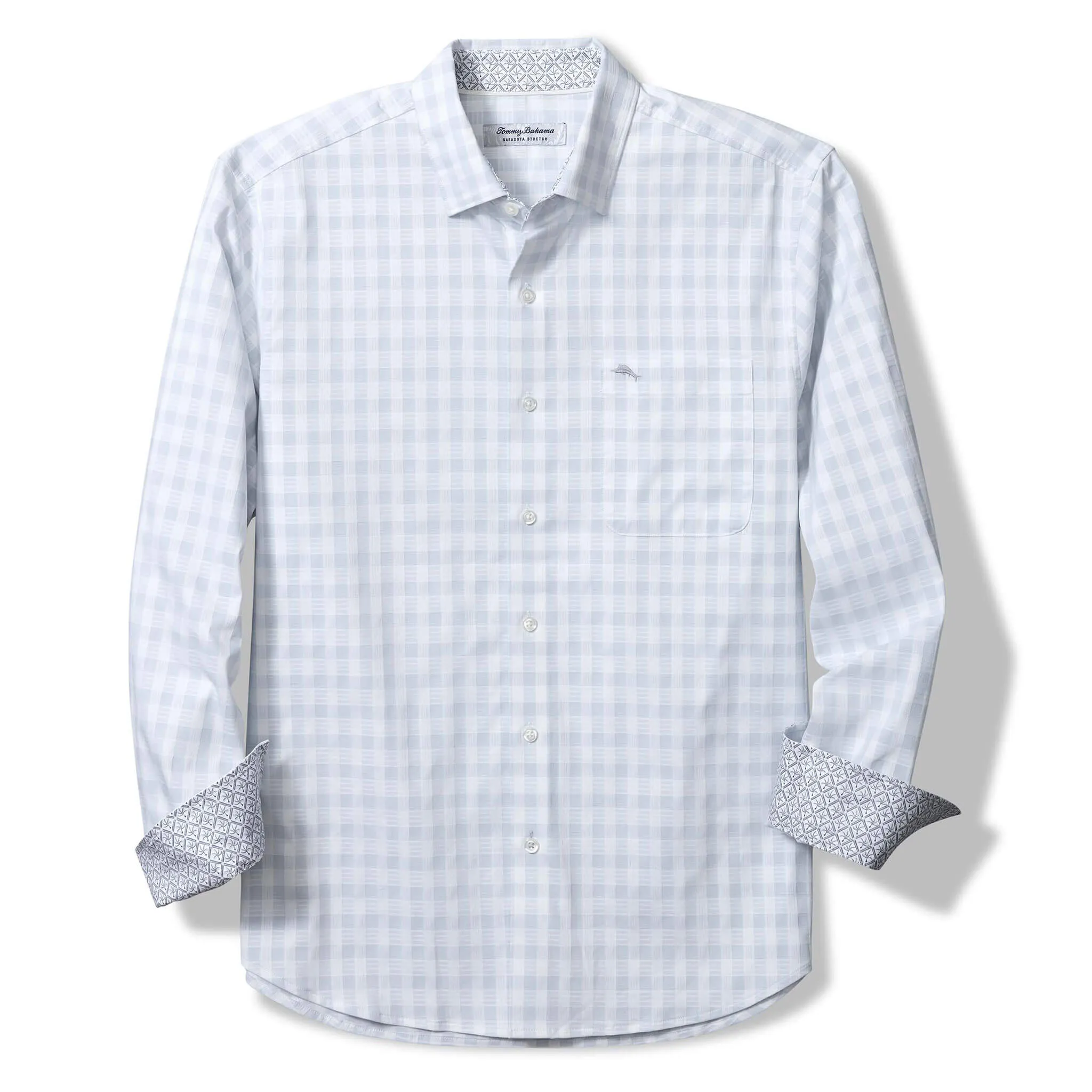 Tommy Bahama Men's IslandZone Sarasota Stretch Nuevo Check Sport Shirt - Fog Grey Mens Tommy Bahama