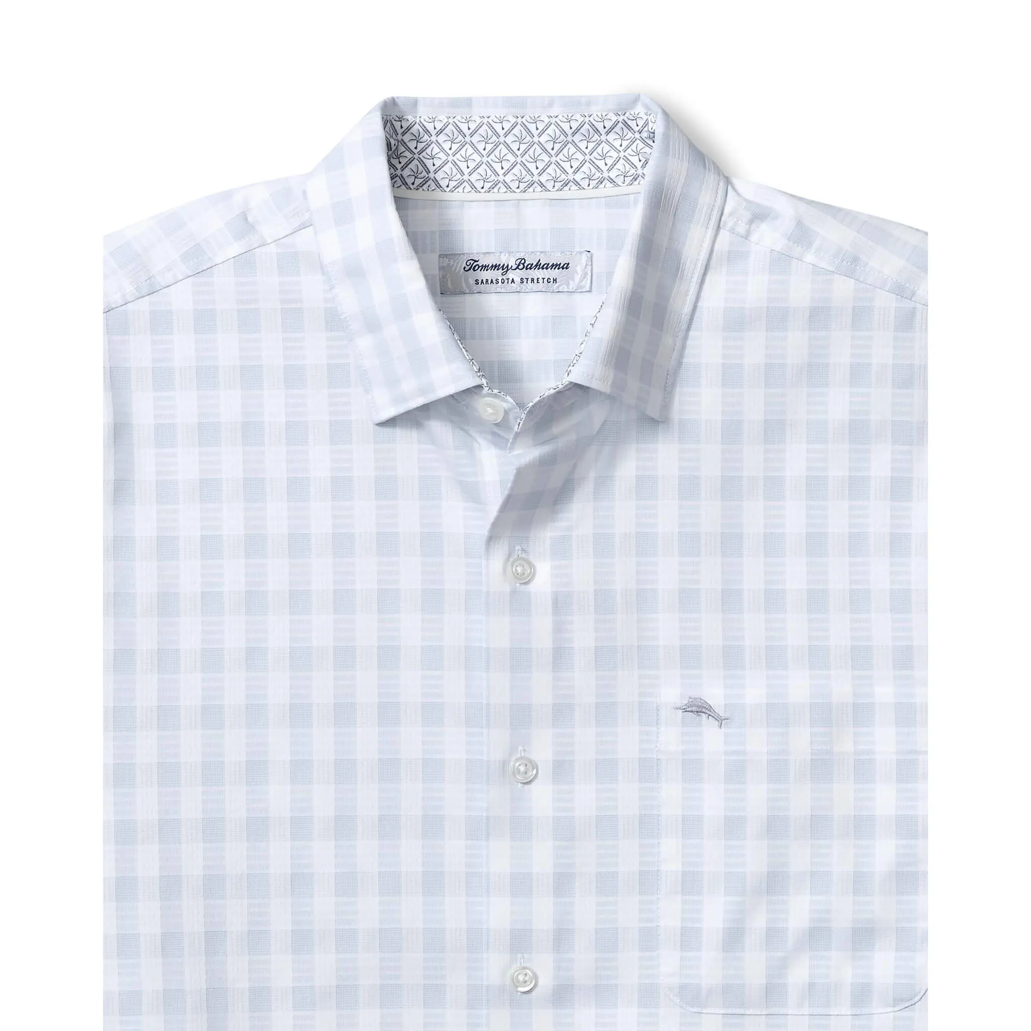 Tommy Bahama Men's IslandZone Sarasota Stretch Nuevo Check Sport Shirt - Fog Grey Mens Tommy Bahama