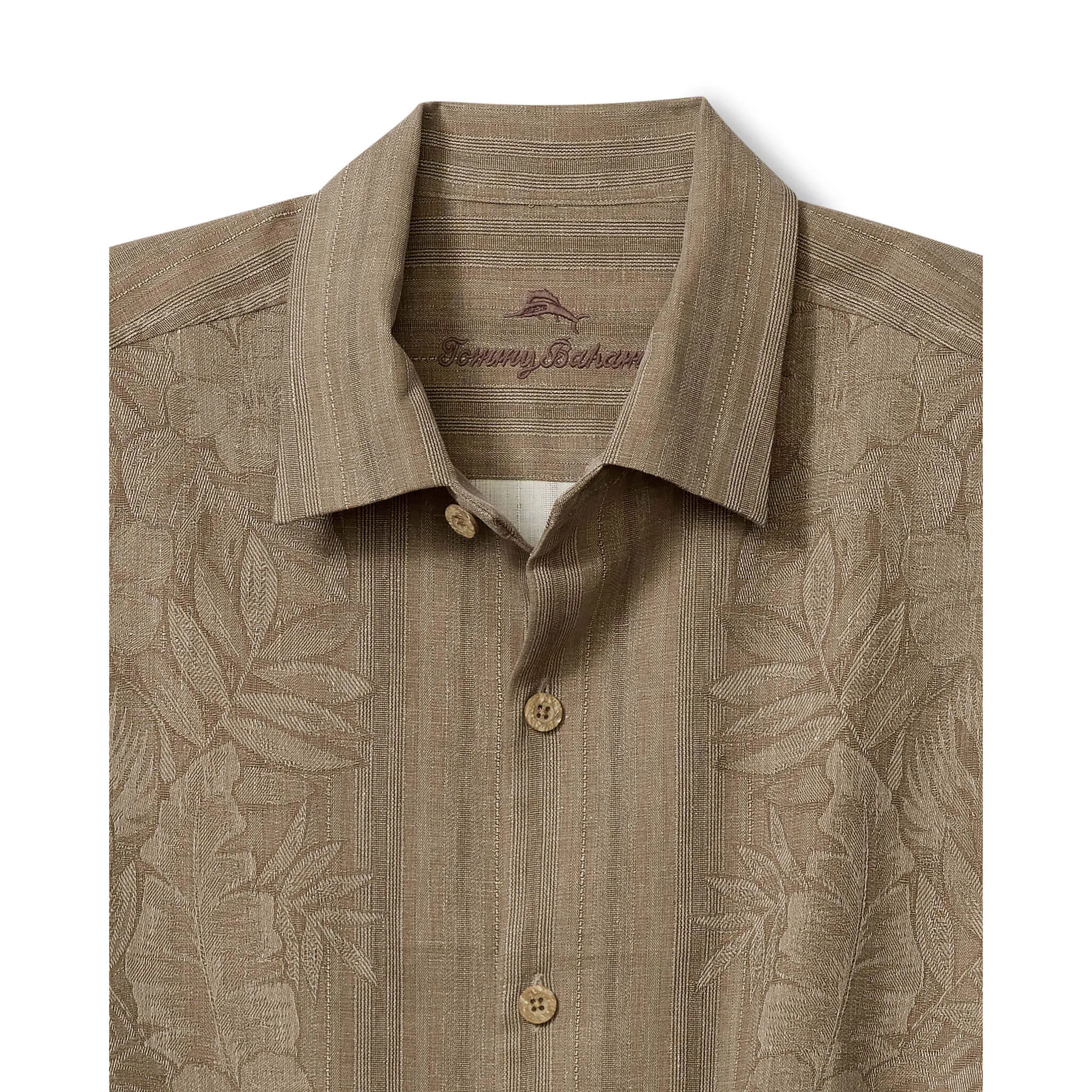 Tommy Bahama Men's Maui Border Silk Camp Shirt - Soft Brown Mens Tommy Bahama