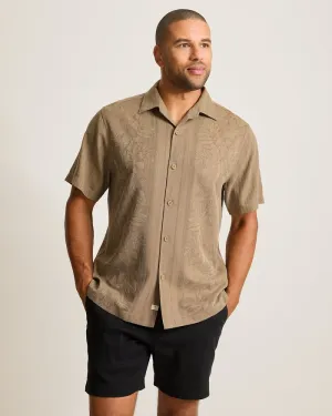 Tommy Bahama Men's Maui Border Silk Camp Shirt - Soft Brown Mens Tommy Bahama