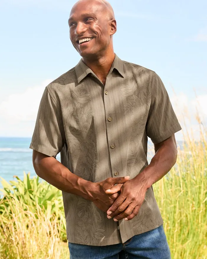 Tommy Bahama Men's Maui Border Silk Camp Shirt - Soft Brown Mens Tommy Bahama
