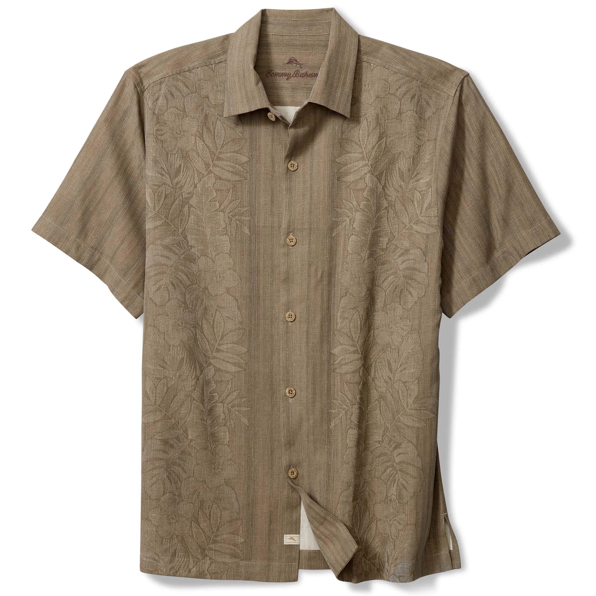 Tommy Bahama Men's Maui Border Silk Camp Shirt - Soft Brown Mens Tommy Bahama