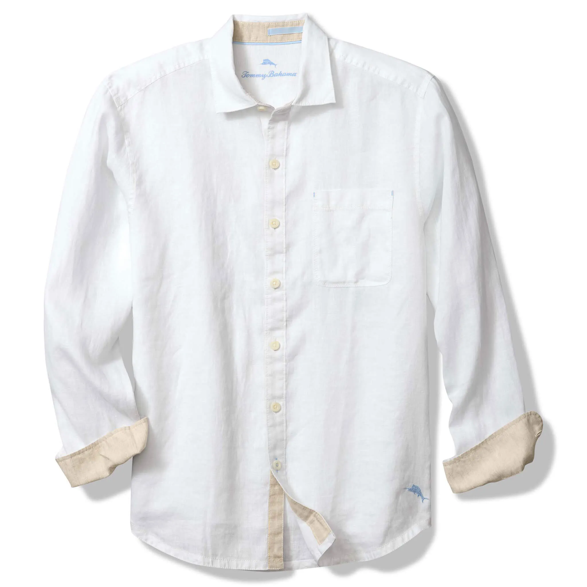 Tommy Bahama Men's Paradise Breezer Long Sleeve Linen Sport Shirt - White Mens Tommy Bahama