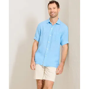 Tommy Bahama Men's Paradise Breezer Short Sleeve Linen Camp Shirt - Glass Bead Blue Mens Tommy Bahama