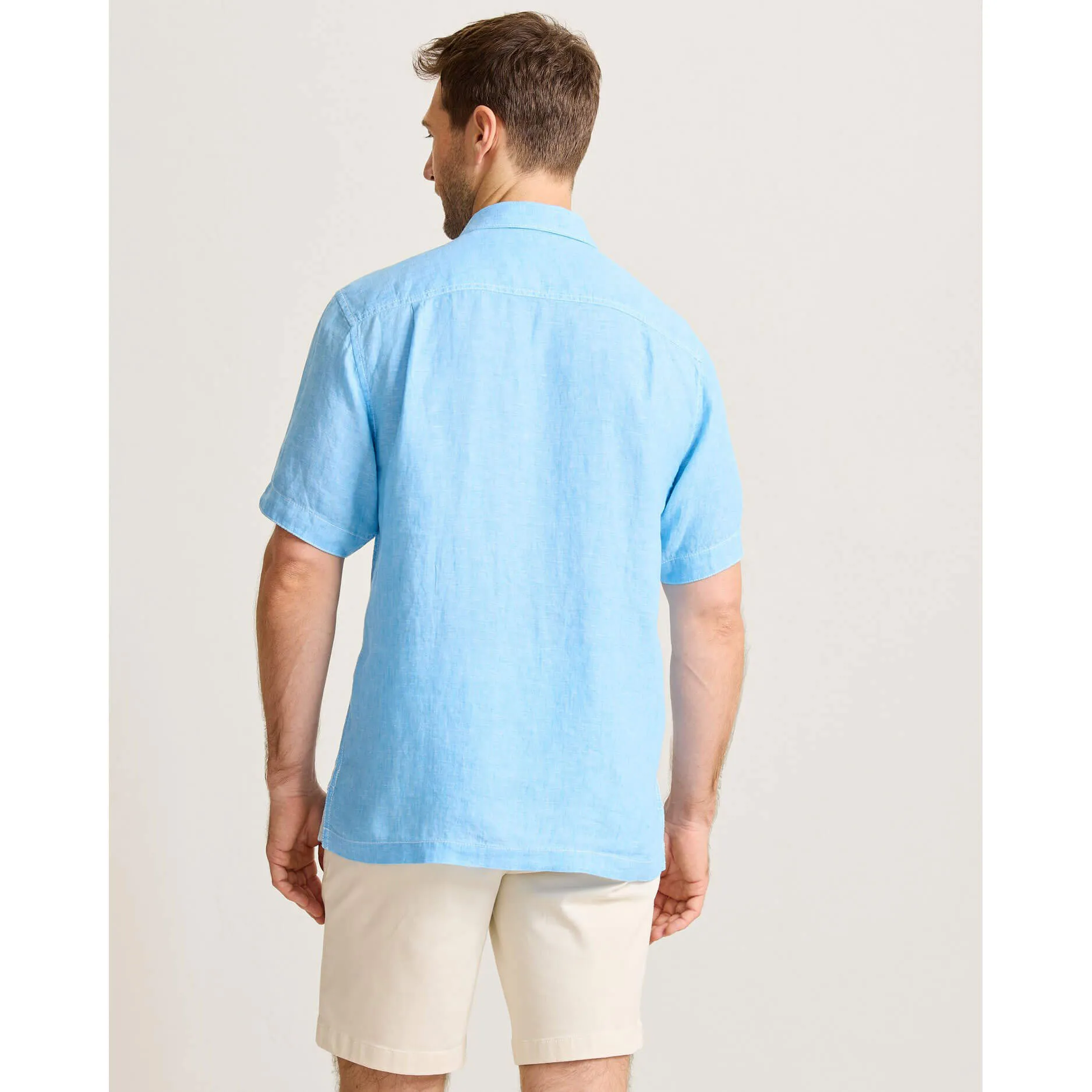 Tommy Bahama Men's Paradise Breezer Short Sleeve Linen Camp Shirt - Glass Bead Blue Mens Tommy Bahama